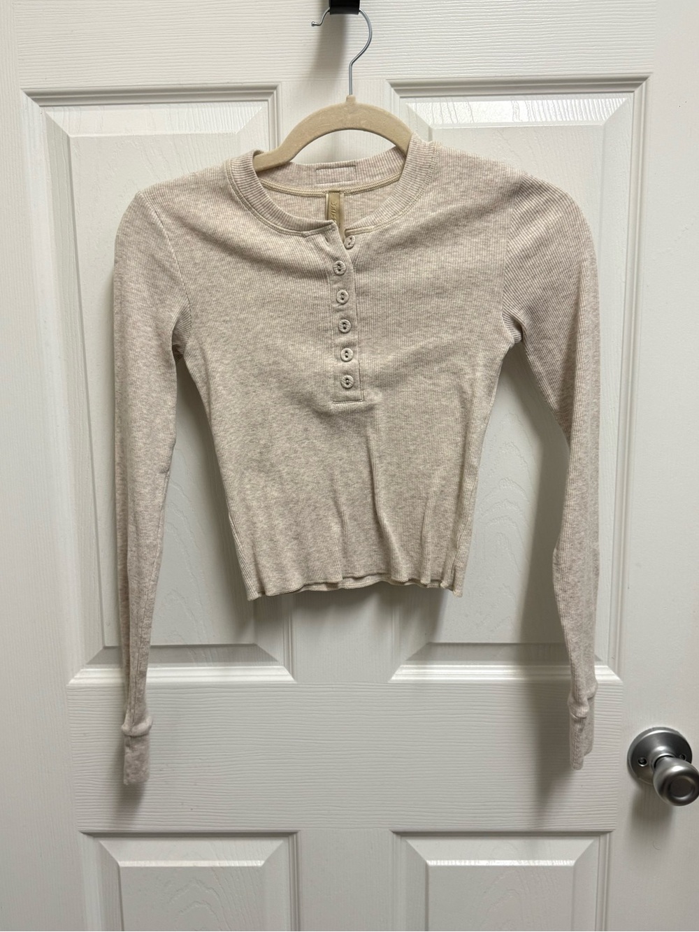 Skims Long Sleeve Henley Crop Top